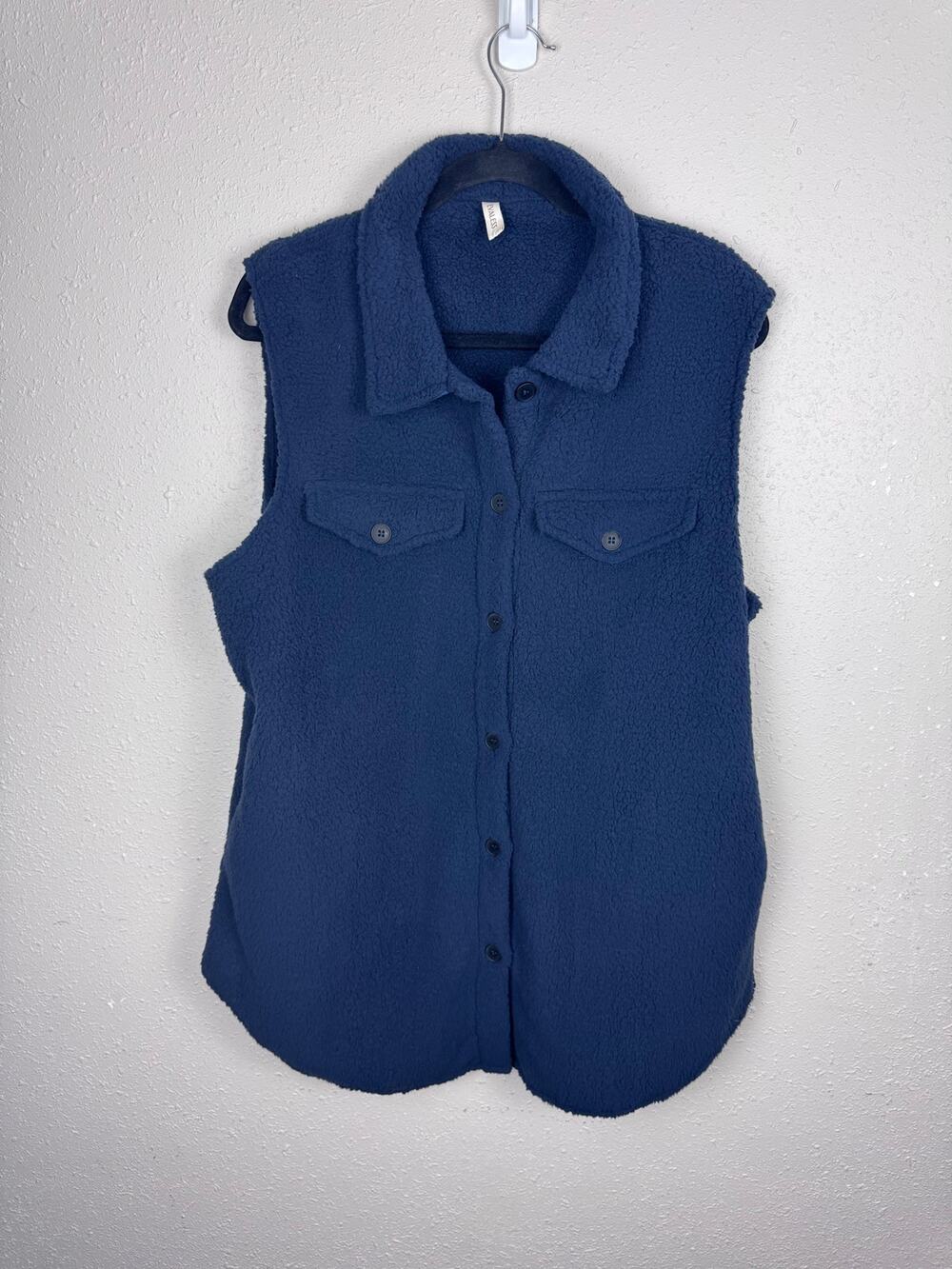 Evaless Navy Blue Sherpa Fleece Vest Womens size XL